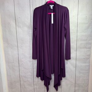Gabriella Rossi Plum Purple Open Front Waterfall Cardigan Size M Minimalist NWT
